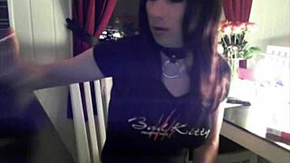 Goth Tranny Chills, Smokes, and Strokes Her Cock on Webcam