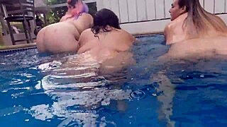 big beautiful women enjoying time in a pool setting