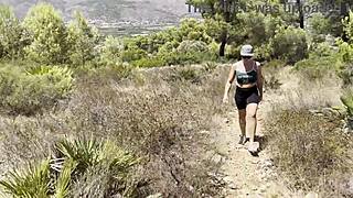 Young milf enjoys hiking with a mouthful