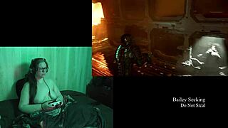 Naked Brunette Plays Deadspace with Big Tits