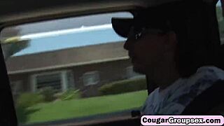 three cougars please lucky stud's boner on couch