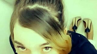 sexy shemale on her knees giving blowjob to that big cock 😍