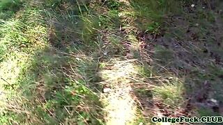 teens enjoy outdoor threesome fun