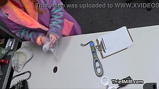 Curvy redhead MILF rides on the office desk during work