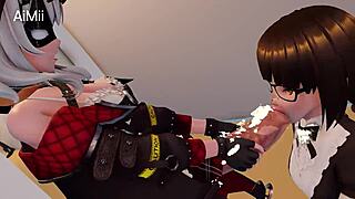 Naughty futa girl masturbates monster cock