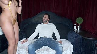 Penelope woods rides big cock in vip room bent over