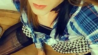 Does this pretty shemale crave cock in miniskirt?