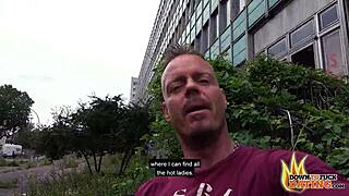 tattooed milf adrienne fucks a stranger in abandoned building, wow