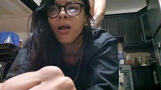Latina Tattoo Girl Fucked Hard, Cum on Glasses, Enjoys Every Thrust
