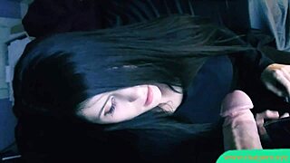 The guy made a beautiful brunette do a blowjob and cum on her face