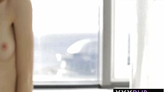 small tits babe edita gets massage from friend then sucks his dick