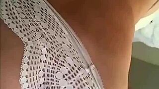 Blonde teen uses transparent anal dildo.