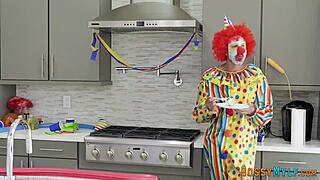 fetish milf fucks clown for cum in mouth