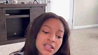 Sexy ebony slut strips and begs for cum on her face