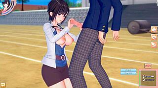 3D hentai massage with busty teacher giving a handjob and blow job