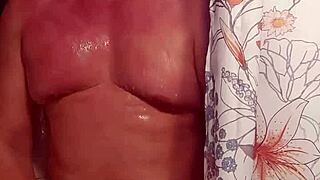 I'm playing with my big cock in the shower, feeling so good