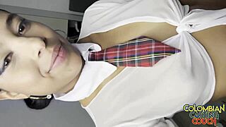 Damn, check this first-time Latina in cosplay nailing a big white dick on sofa casting!