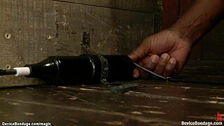 Strapped and hogtied blonde intensely tormented in bdsm scene