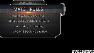 dan ferrari dominates carmen valentina and pounds her hard on the wrestling mat after brutal fight.