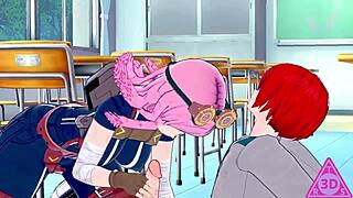 mei hatsume and shoto todoroki in hentai blowjob and handjob scene 😏