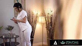 nuru massage, big titted mona azar has her pussy smashed while a client wait in the other room