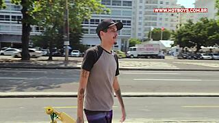 Intense bareback fucking my friend for his skate