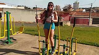 Hot latina shows tits on street