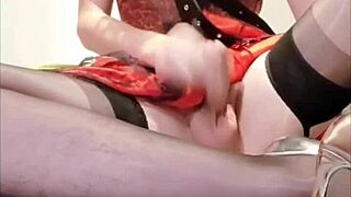 Shemale in a court corset masturbating by Selena