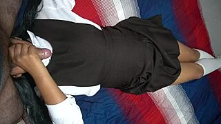 The horny teacher convinces the petite schoolgirl in uniform to give a blowjob and doggystyle for better grades.