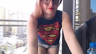 Hot Gamer Girl Flashes Her Big Tits On Balcony Outdoors