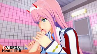 Zero two from anime gives an amazing blowjob in this hentai scene