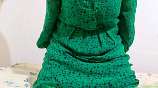 Hot Stepsister in Green Dress Masturbates Intensely at Home