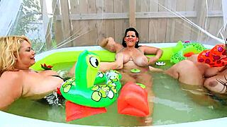 3 big boob babes with each other in pool