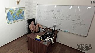 teen masturbates while getting fucked in classroom