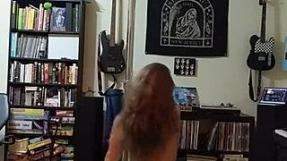 Milf in black skirt and heels dances and strips