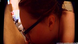 College student eagerly sucks cock shoves it deep to get cumshot down her throat