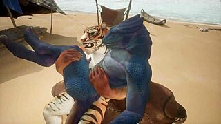 tiger fucks lizard's ass, making him cum repeatedly in furry gay sex.