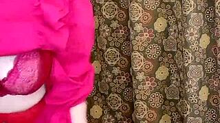 hot busty milf mariaold in red stockings and high heels shoes