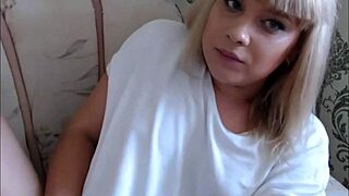 Blonde Transsexual Spills Cum on Herself During Live Cam