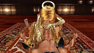 In this animated scene, angel gives a bootjob blowjob with cum on ass.