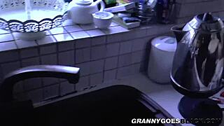 Busty Grandma Toys Her Pussy While Sucking Big Black Cock Hard!