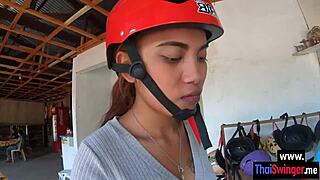 Cute asian teen sucking big cock in rough group fuck