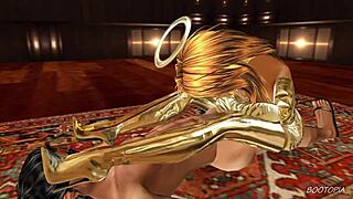 In this animated scene, angel gives a bootjob blowjob with cum on ass.