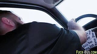 Reality amateur sucks big cock outdoor in interracial scene.