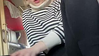 Unbelievable! Blonde teen masturbates on train without getting caught!