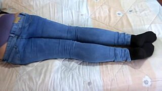 Full masturbation of my wife and my friend cums in her ass with panties on