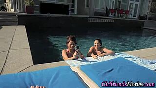 Bikini Girls Play In Pool With POV Licking