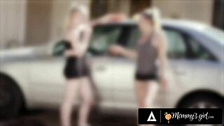 Hot milf Christie Stevens rewards stepdaughter after car wash!