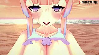 Pretty kokomi in bikini has missionary pov on beach in genshin impact.