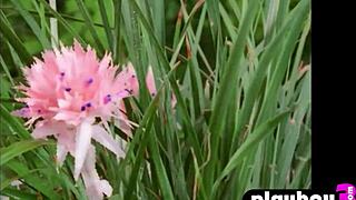 Latin milf Karin Taylor poses naked after hot swimming, undressing with big boobs